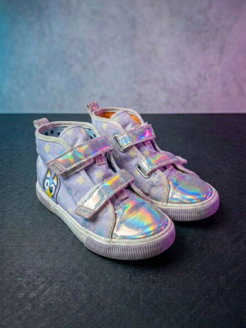 Bluey Toddler Girls Holographic High Top Sneakers Size 13 Lavender Star Print